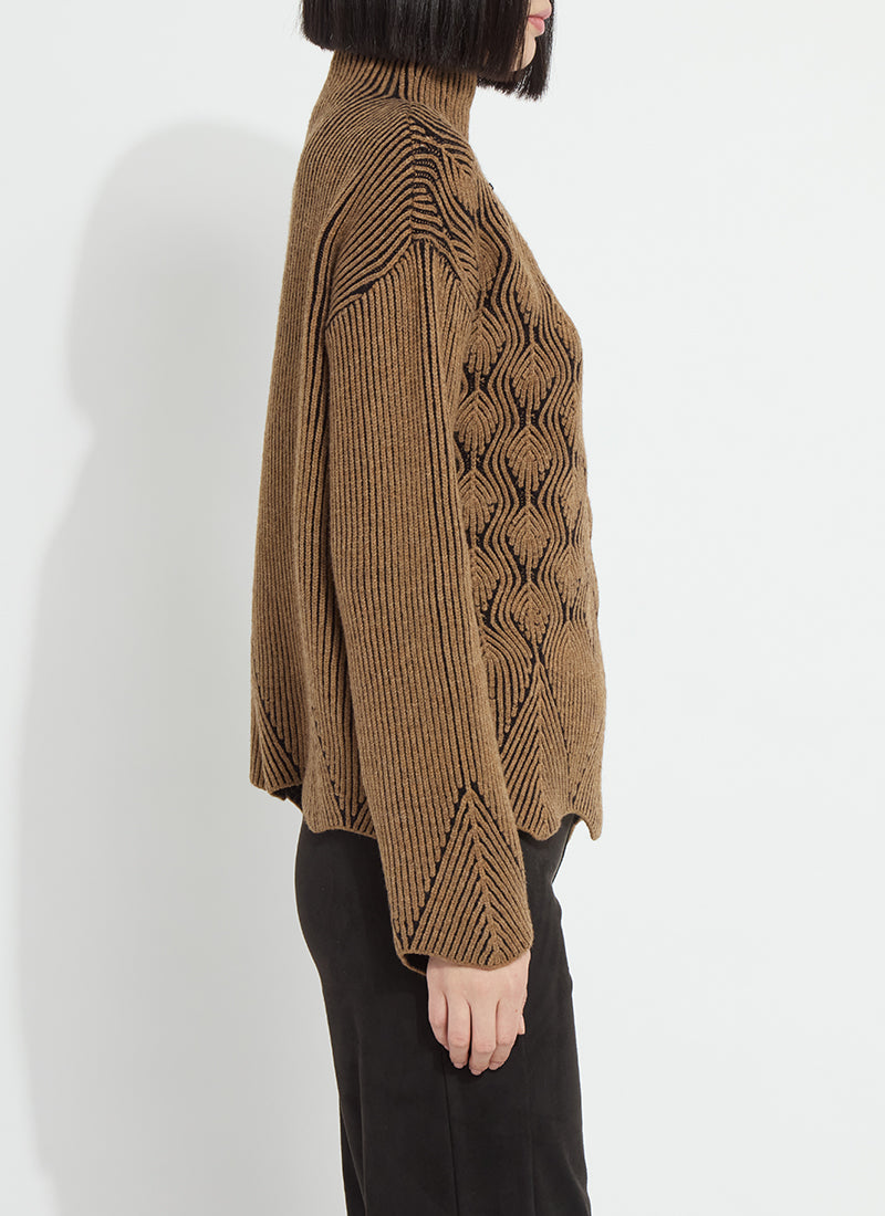 Lysse Rhea Cozy Rib Scallop Edge Pullover in Camel Black, side view
