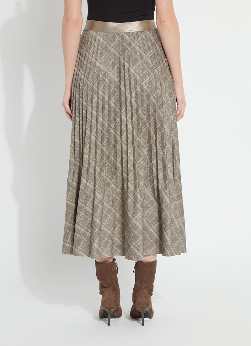 Lysse Sabrina Ponte Pleated Midi Skirt in Smoked Green Plaid, back view