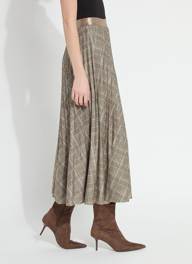 Lysse Sabrina Ponte Pleated Midi Skirt in Smoked Green Plaid, side view