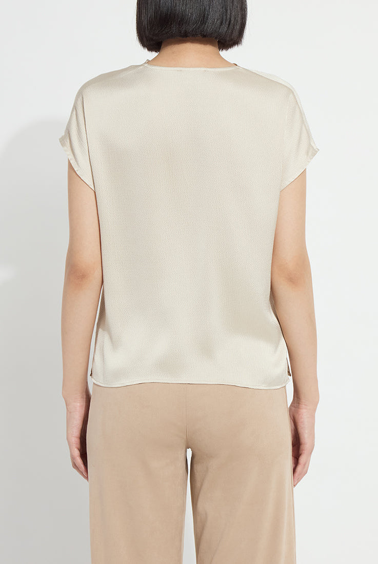 Lysse Yasmin Drape Neck Sleeveless Blouse in Travertine, back view