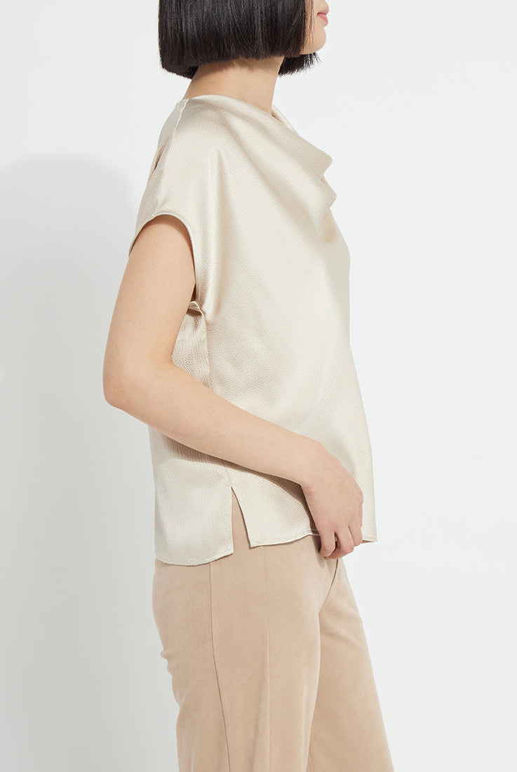 Lysse Yasmin Drape Neck Sleeveless Blouse in Travertine, side view