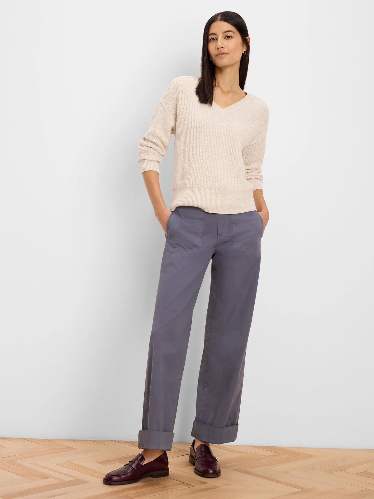 NIC+ZOE Cozy Cottage Sweater in Coconut, full-length view