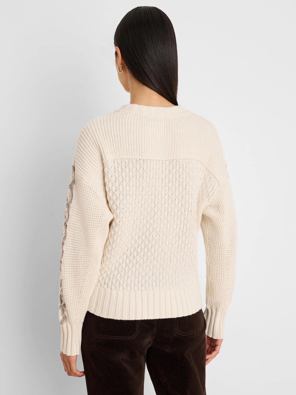 NIC+ZOE Criss Cross Sweater in Coconut, back view