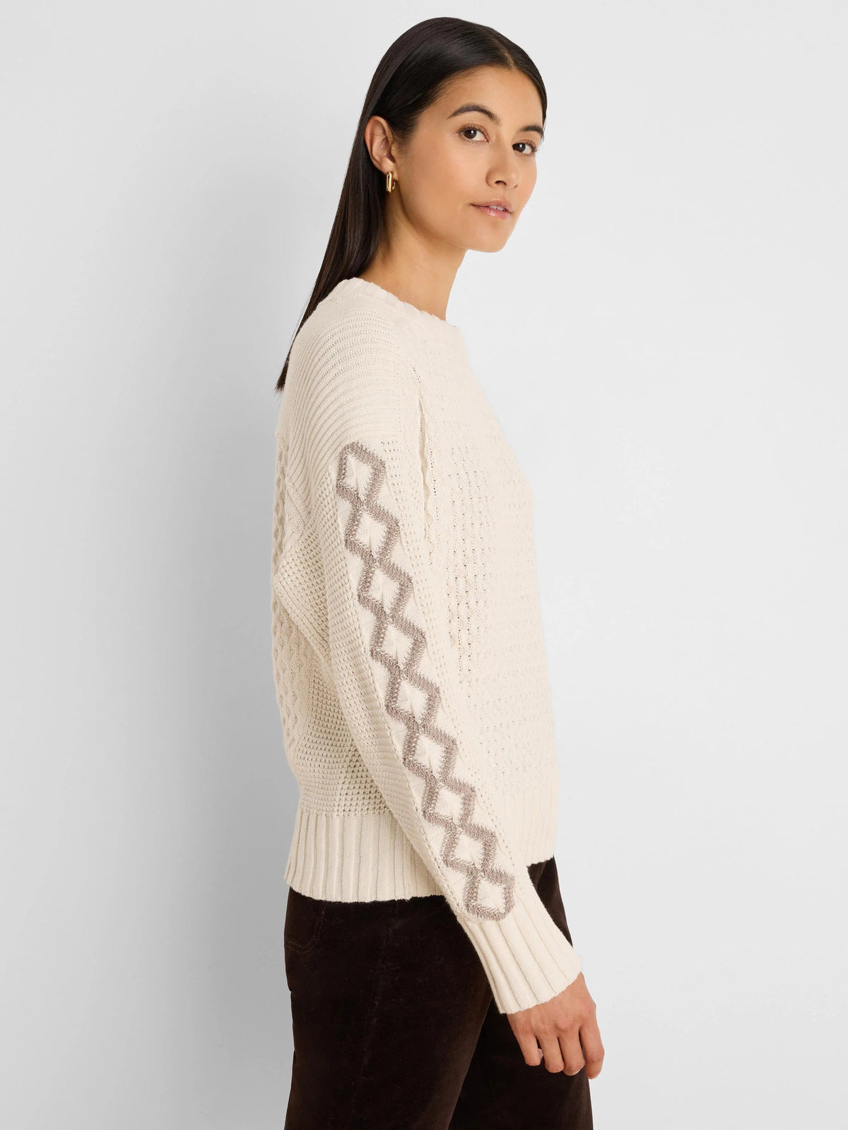 NIC+ZOE Criss Cross Sweater in Coconut, side view
