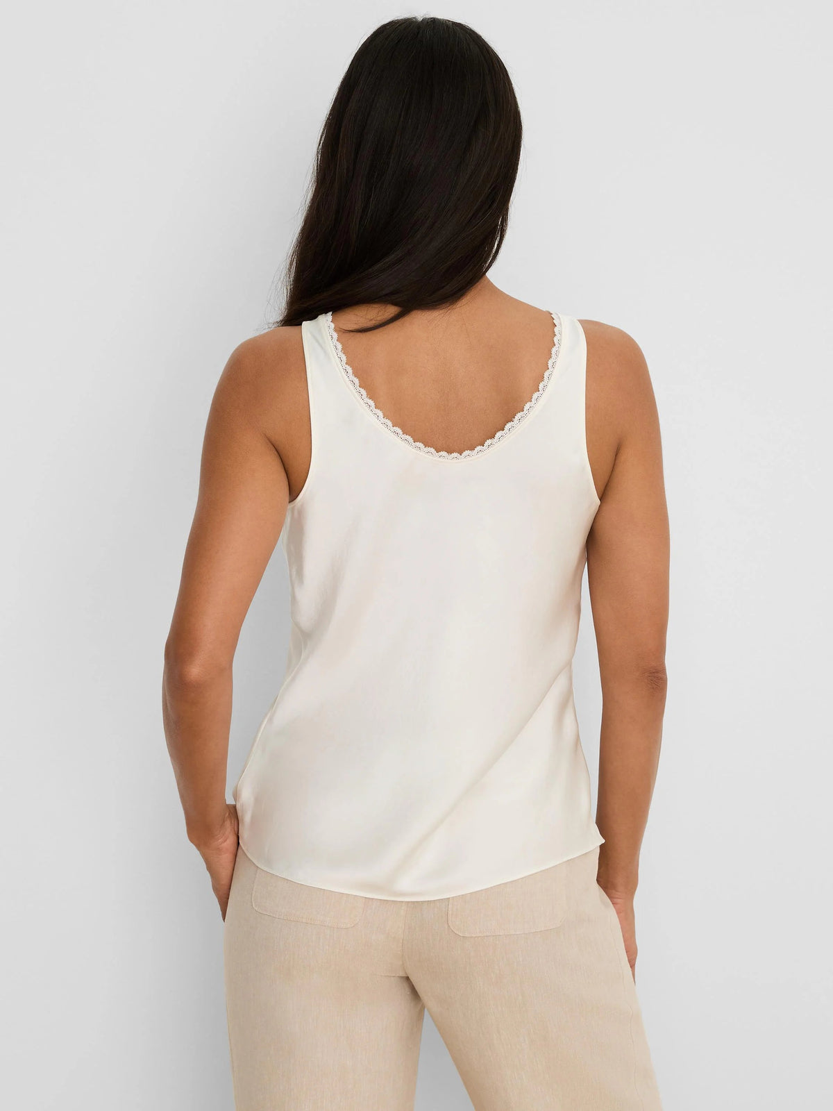 NIC+ZOE Lace Trim Day Gloss Tank in Cream, back view