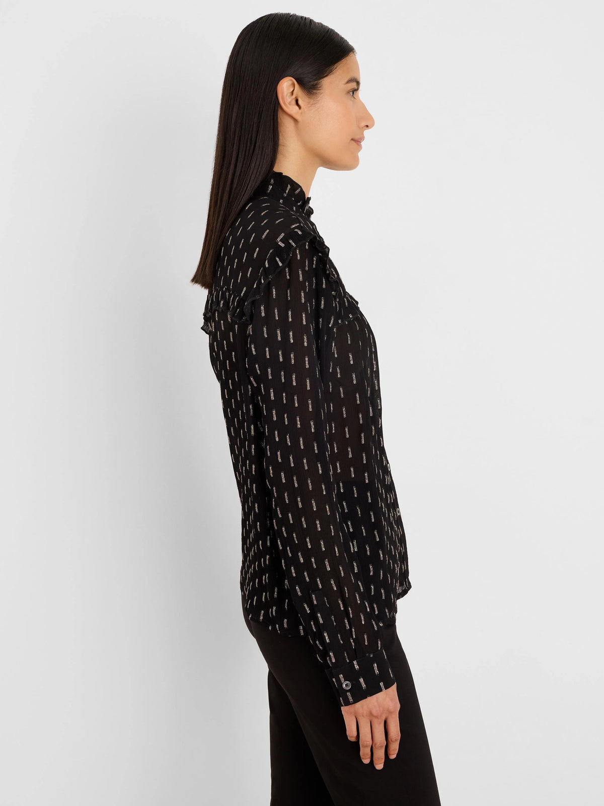 NIC+ZOE Mayfair Nights Chiffon Shirt in Black Multi, side view