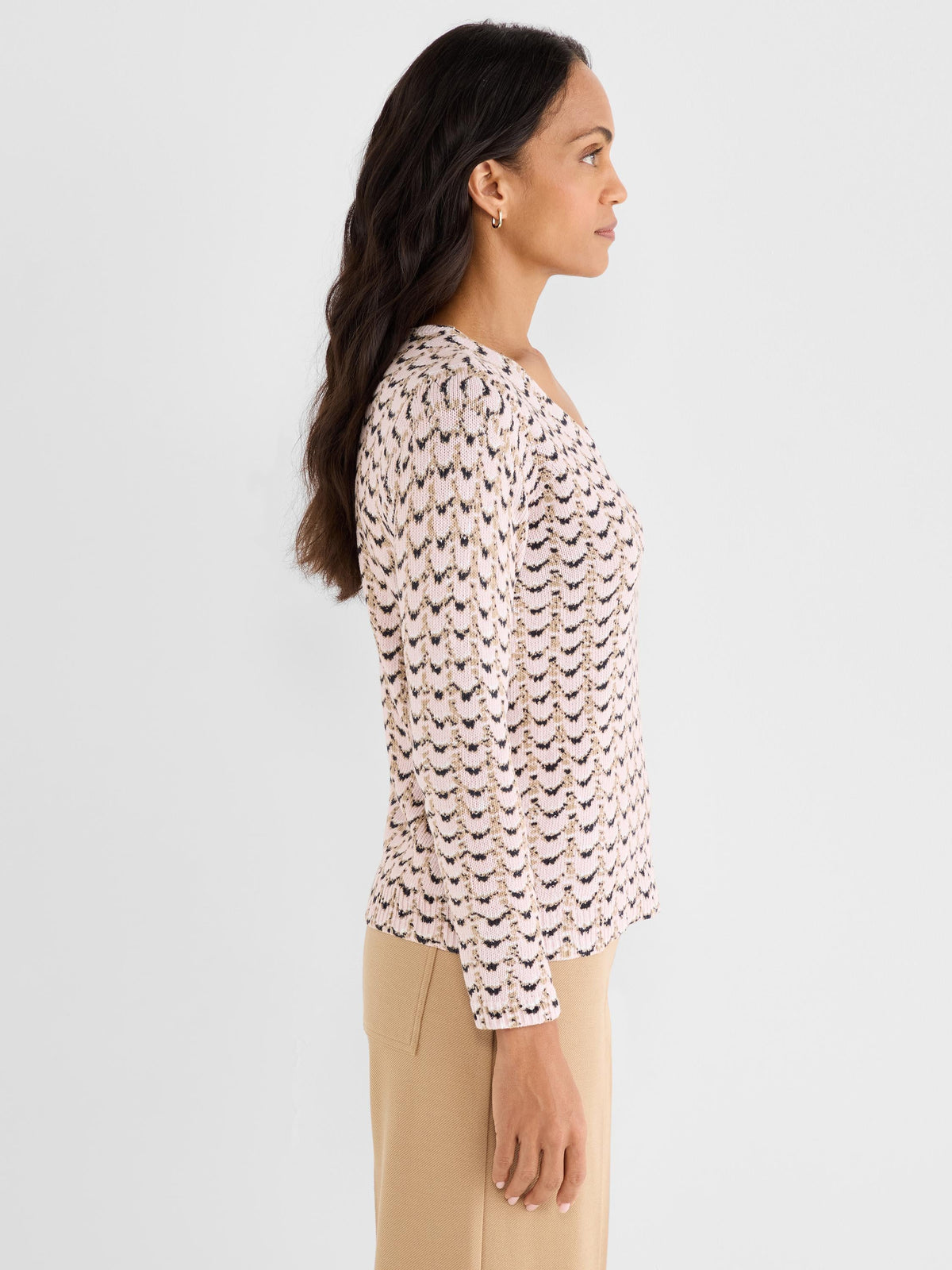 NIC+ZOE Mosaica Cotton Cord Sweater in Pink Multi, side view