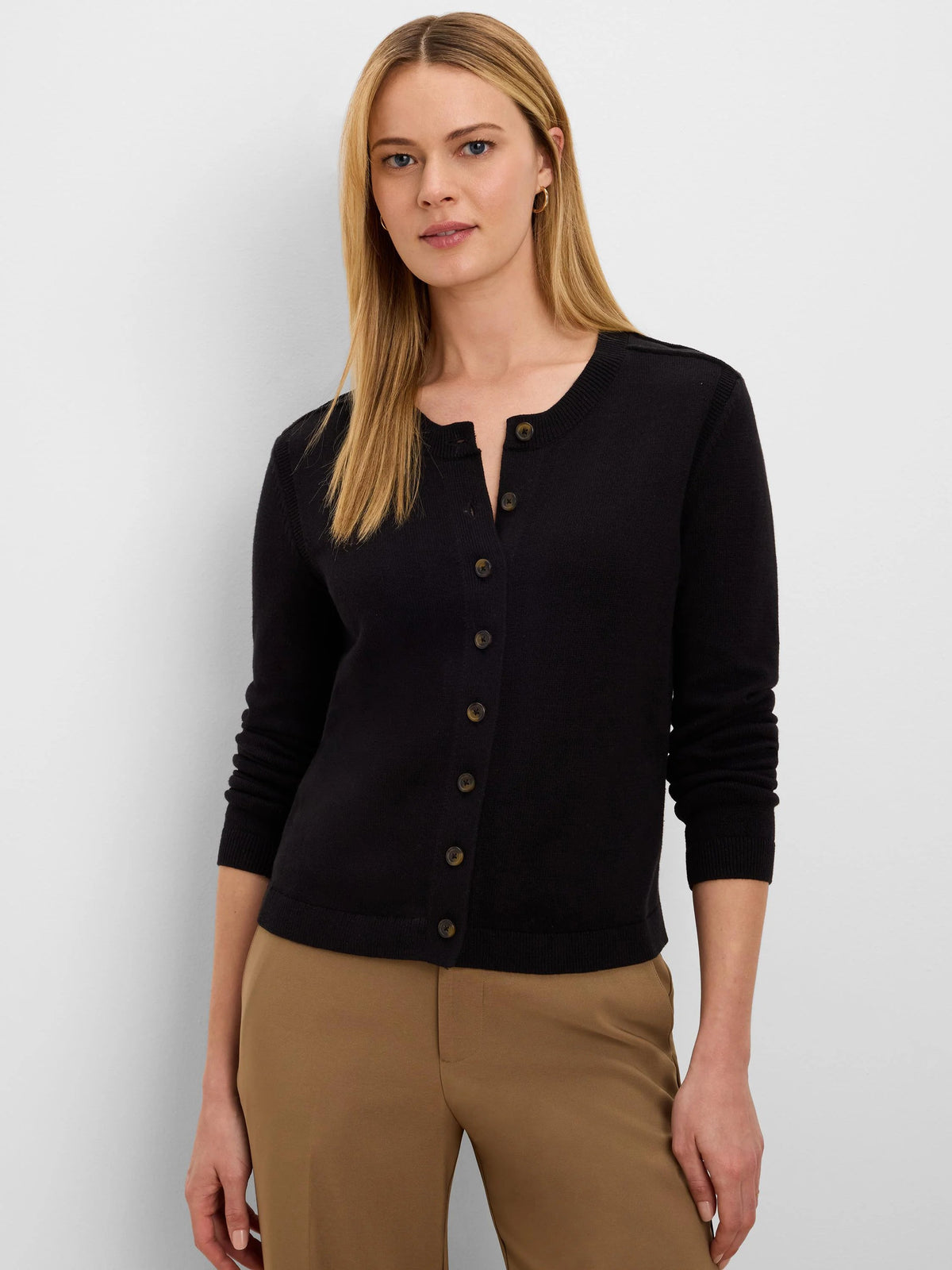 NIC+ZOE Pure Cotton Button Up Cardigan in Black Onyx, front view