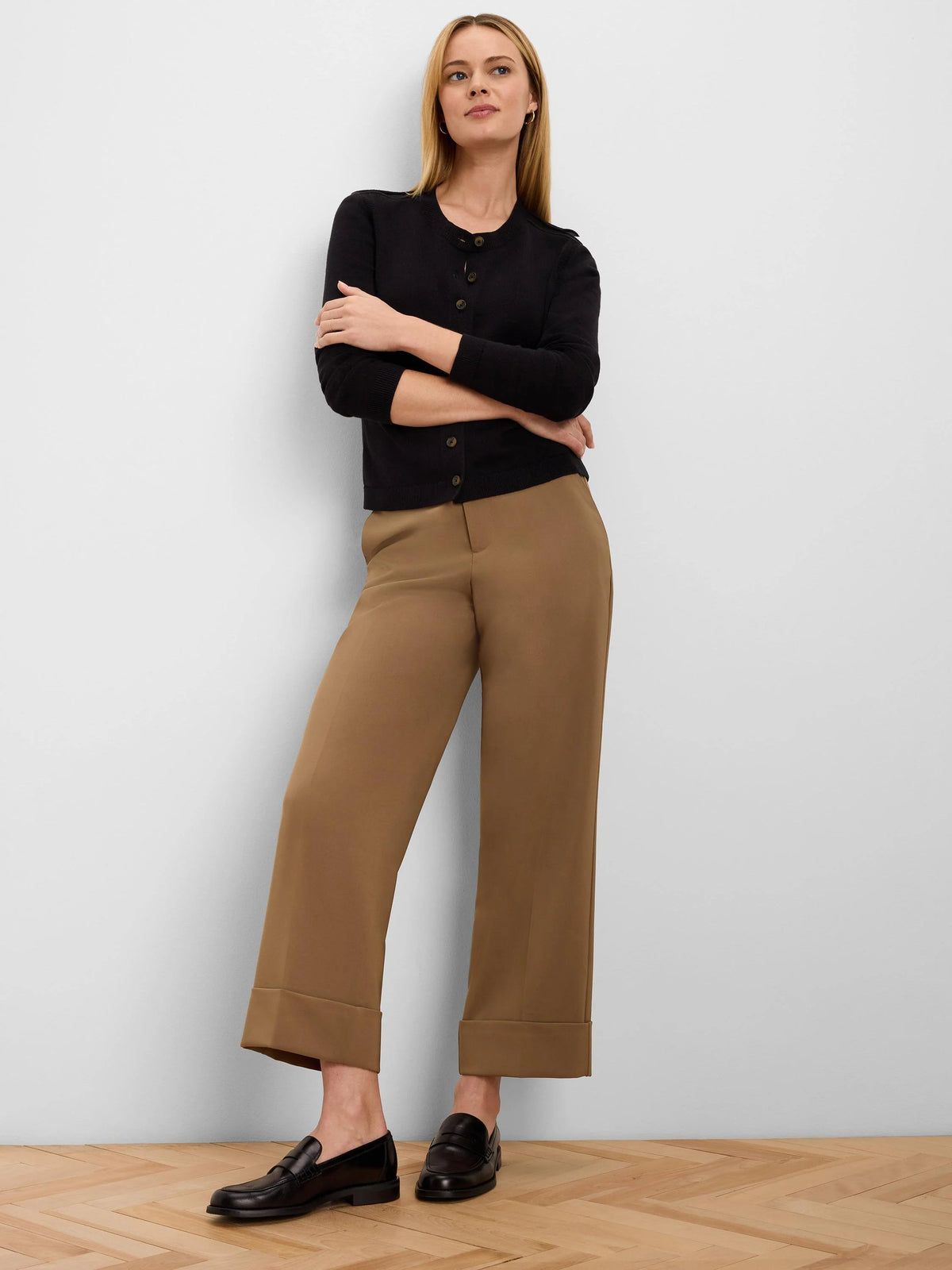 NIC+ZOE Pure Cotton Button Up Cardigan in Black Onyx, full-length view
