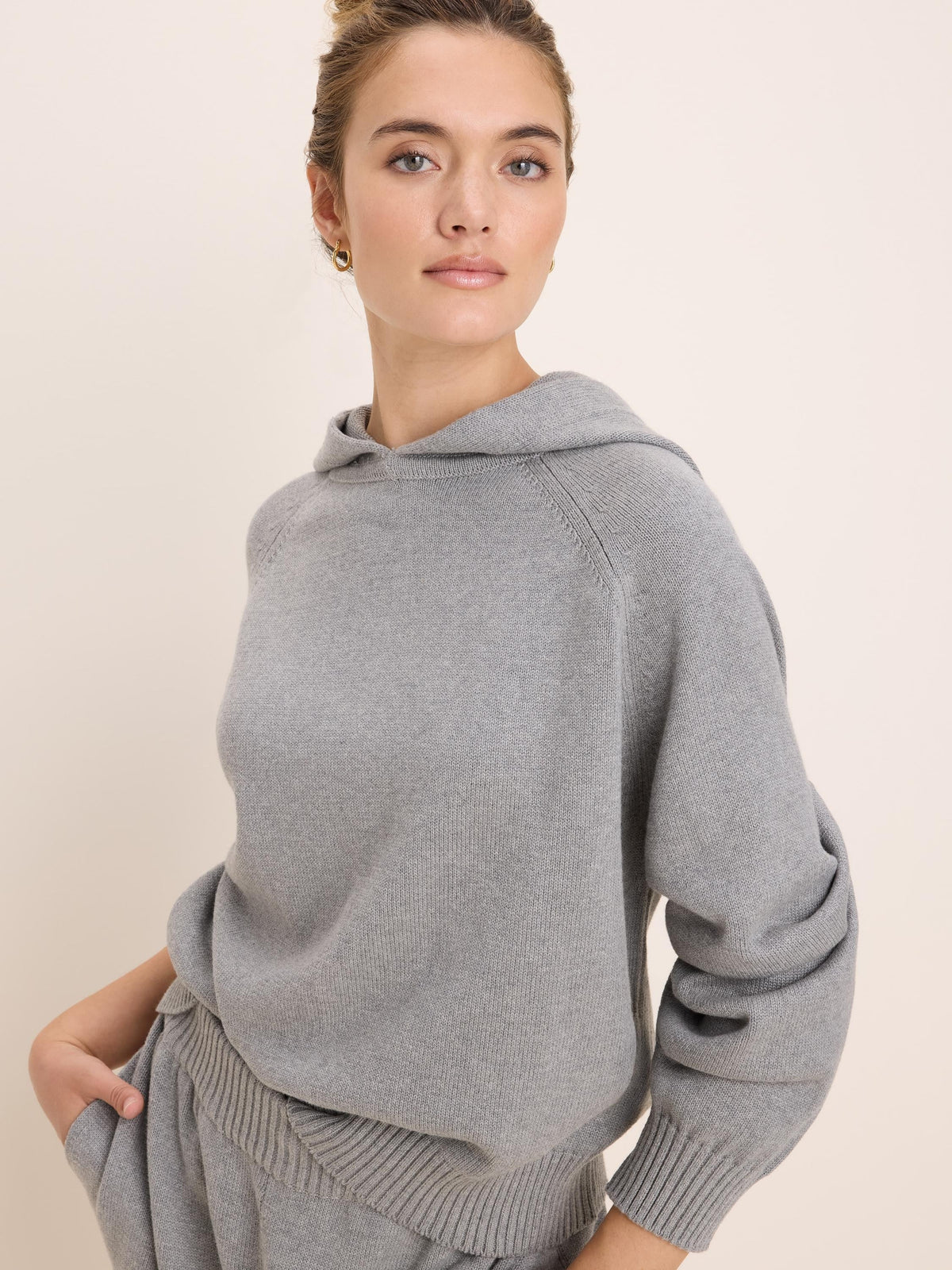 NIC+ZOE Sweater Hoodie in Grey Heather, front view
