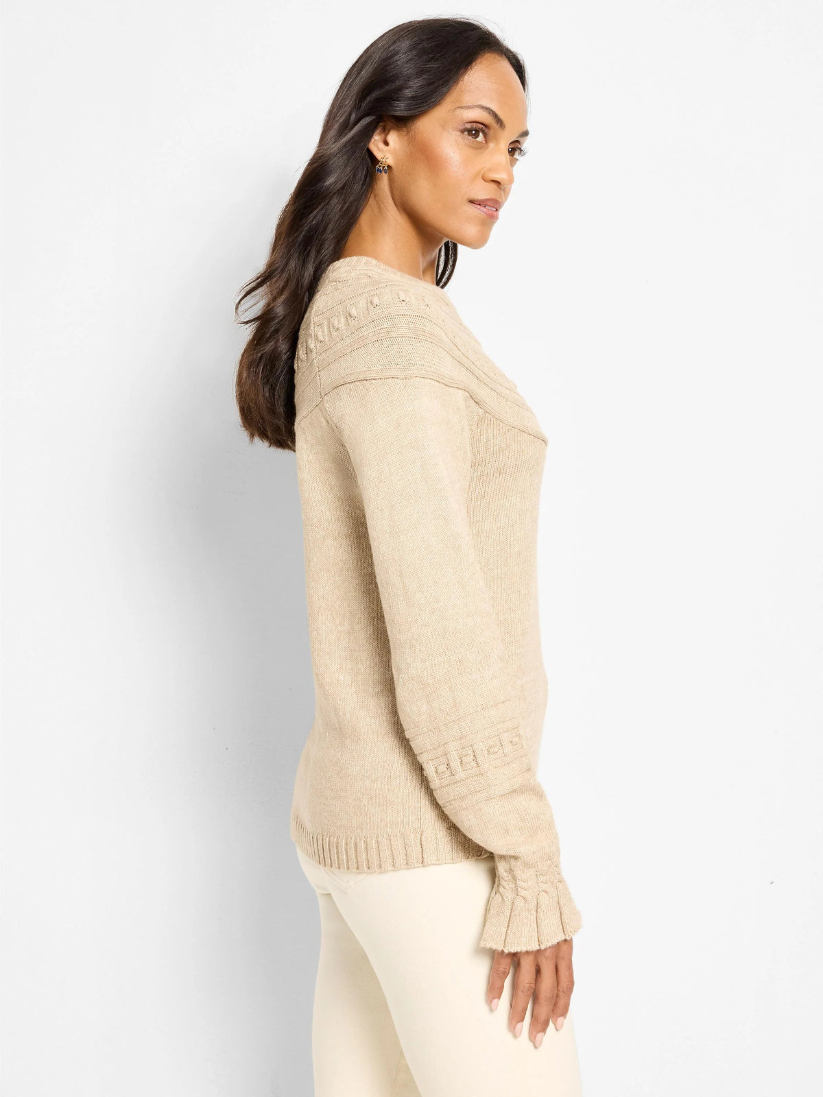 NIC+ZOE Textural Dot Cozy Sweater in Taupe, side view