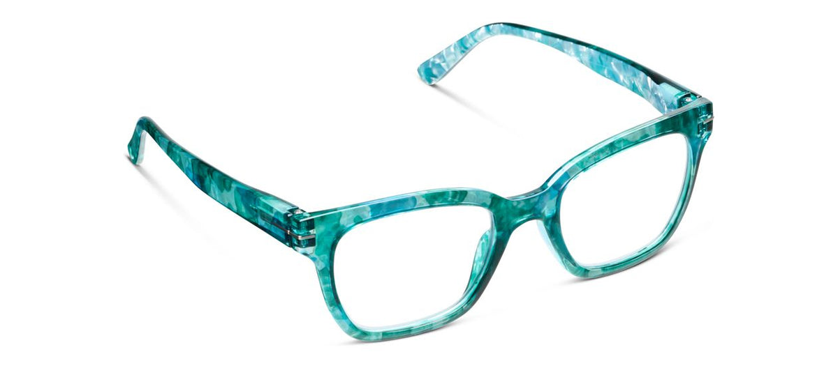 Peepers Buzzworthy blue light reading glasses in Turquoise Quartz, angled view