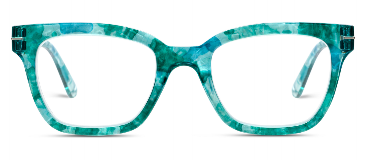 Peepers Buzzworthy blue light reading glasses in Turquoise Quartz, front view