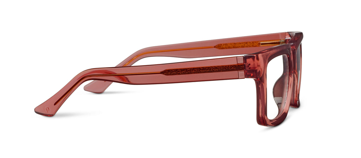 Peepers Spotlight blue light reading glasses in rose, side view