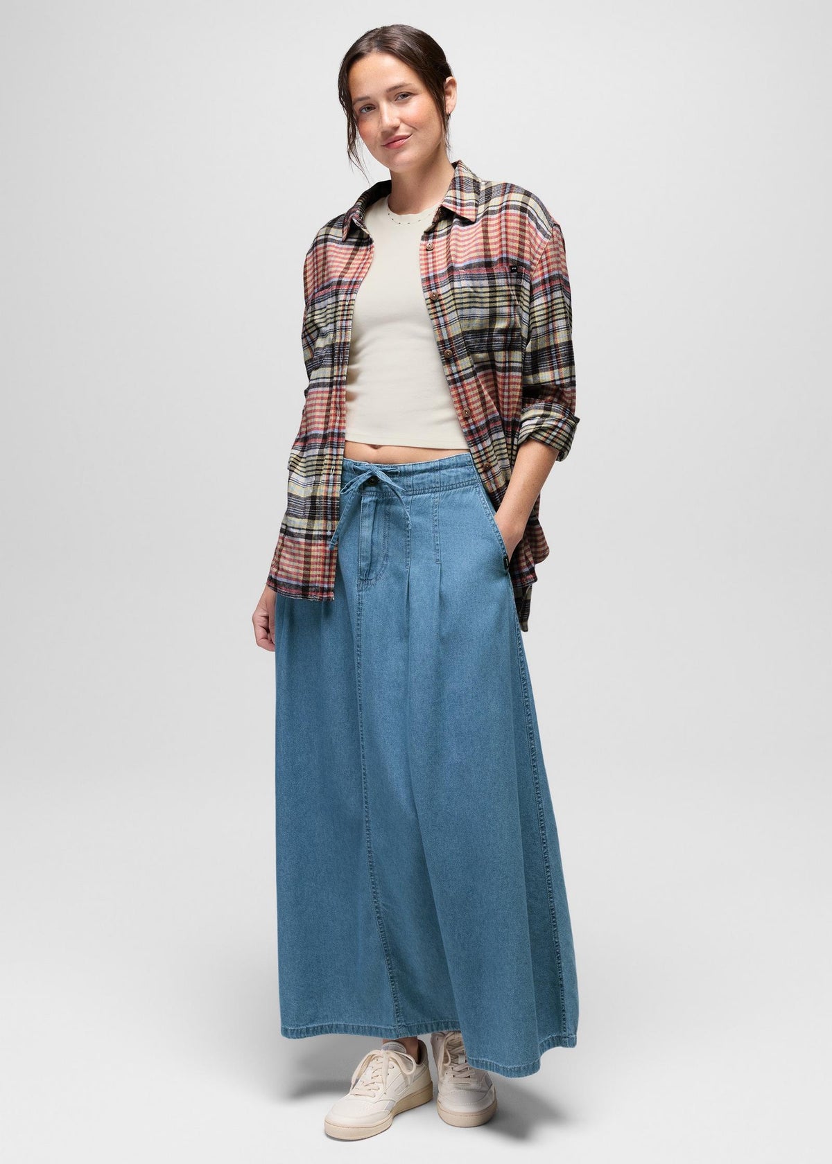 prAna Cabin Core Flannel Shirt in Multi Plaid, full-length view