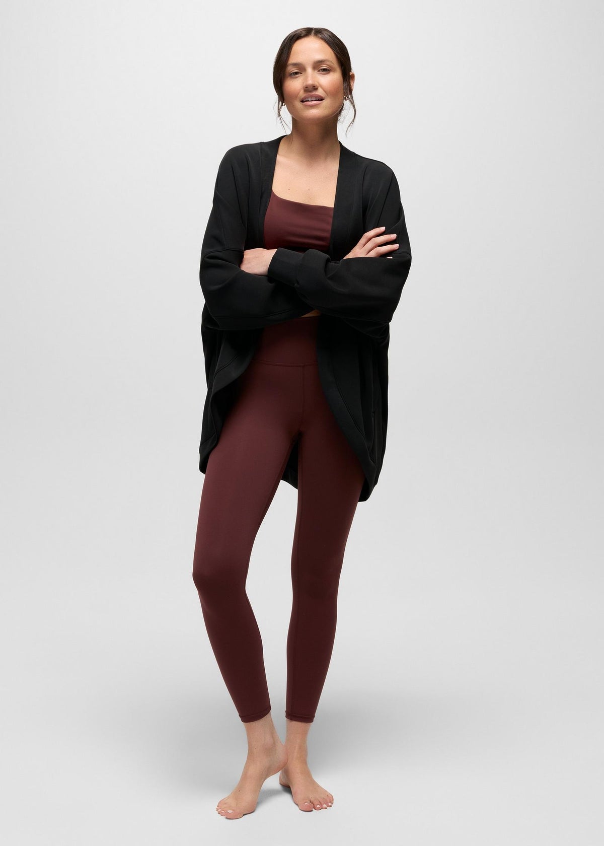 prAna Shea Soft Cardigan in Black, full-length view