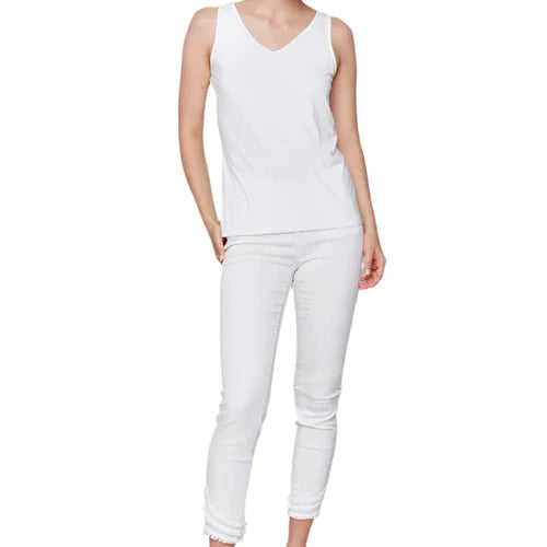 Reversible Bamboo Cami in White, front view with scoop neckline