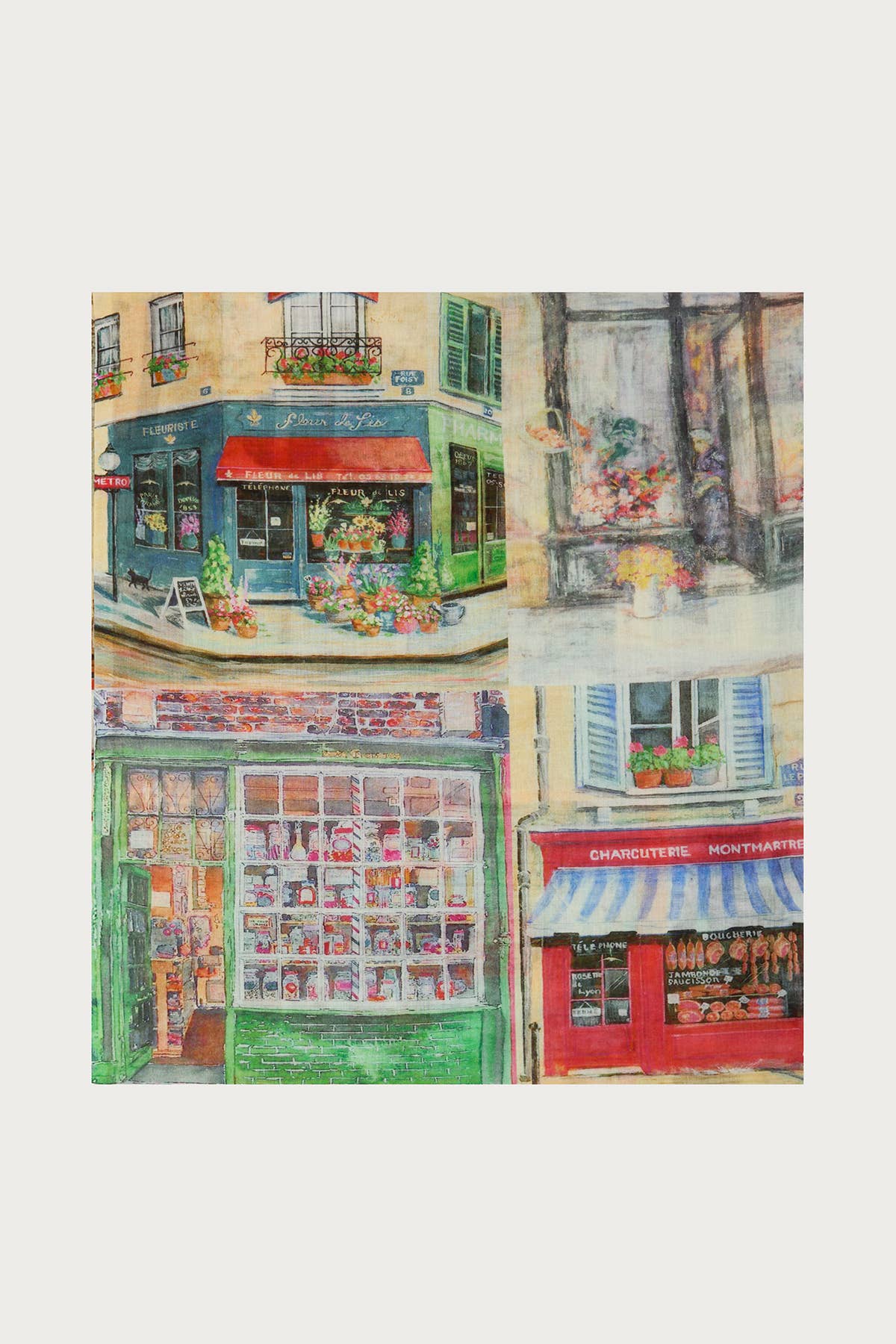 French street print showing windows and storefronts