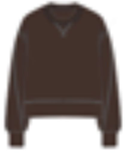 Flat illustration of the Spanx Cotton Fleece Crewneck sweatshirt in Umber Root chocolate brown with a V-inset crew neckline, dropped shoulders, fitted cuffs and banded hem