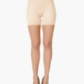 SPANXshape Mid-Thigh Sheers in Bisque, front view on model showing the sheer leg and mid-thigh shaper