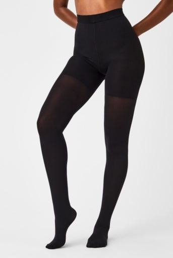 SPANXshape Mid-Thigh Tight-End Tights in Very Black, full-length front view on model