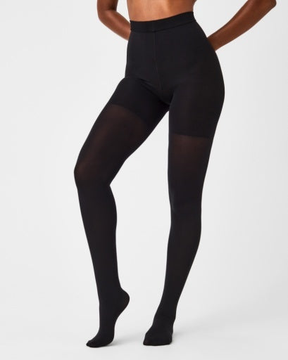 SPANXshape Mid-Thigh Tight-End Tights in Very Black, full-length front view on model