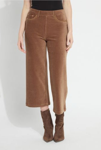 Tilda St Baby Cord Wide Leg Pant in Antique Toffee, front view styled with boots