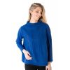 Model wearing the Trisha Tyler Self Embroidered Plaid Detail Sweater in Cobalt, a long-sleeve mock neck pullover in bright cobalt blue
