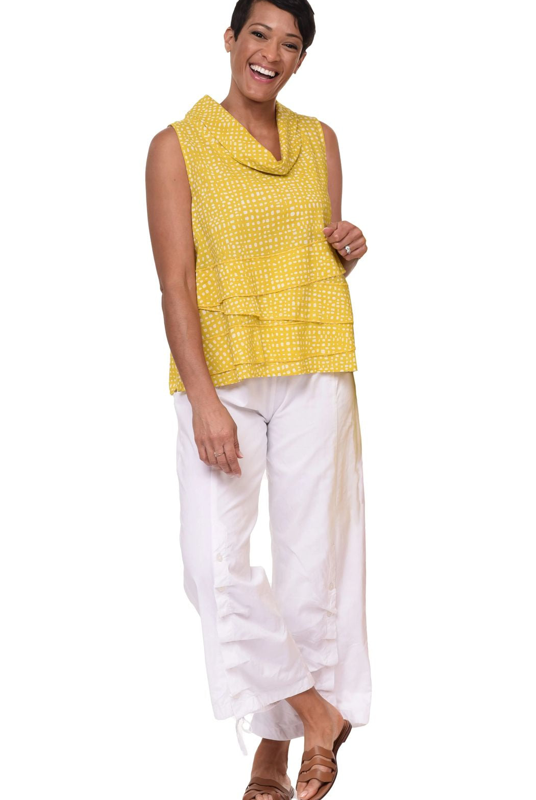 woman wearing yellow top