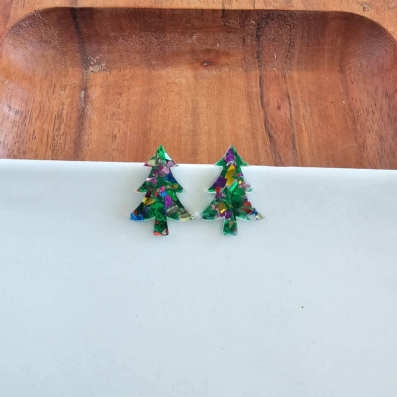 Christmas Tree Studs - Green Sparkle