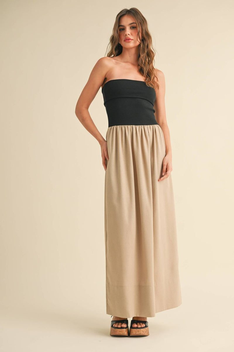 Linen w/ Ribbed Knitted Top Dress