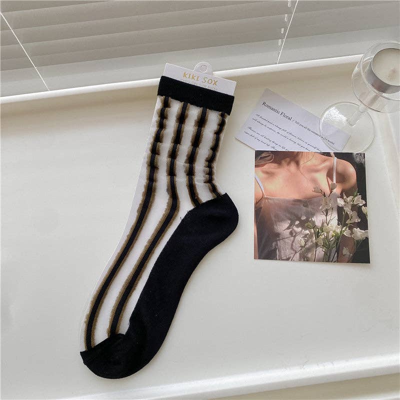 Black Tulip Floral Sheer Socks