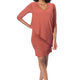 3/4 Sleeve Versatile Tunic Dress in Rust, front view