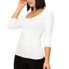 3 Panel Ruched 3/4 Sleeve Seamless Top in Ivory