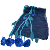 Blue Chiffon Scarves with Felted Flower Hanging