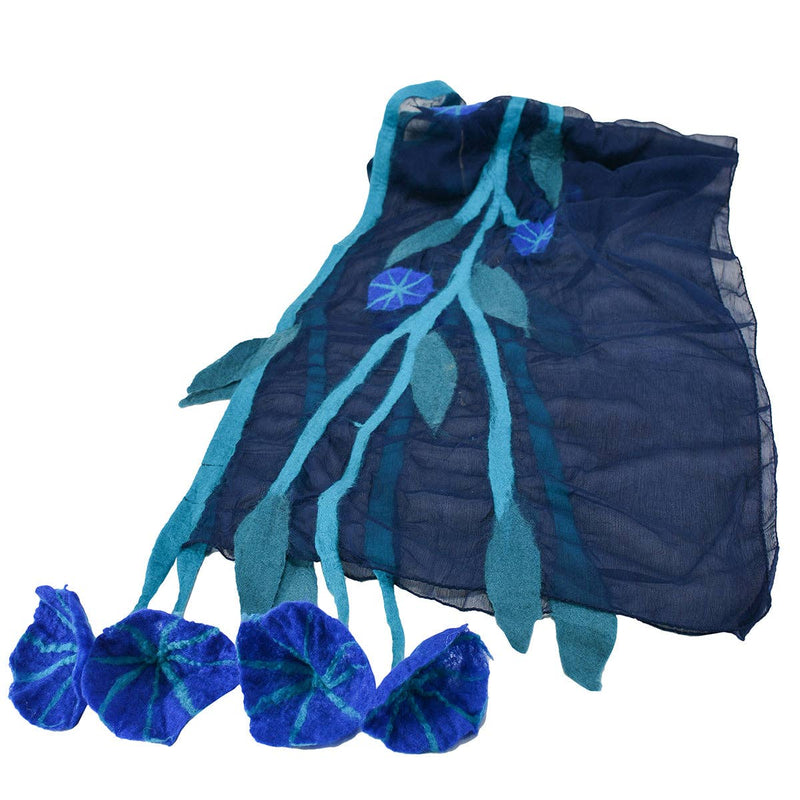 Blue Chiffon Scarves with Felted Flower Hanging