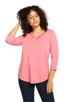 3/4 Sleeve V-Neck Top – Coral Front – Ella Where She Shops