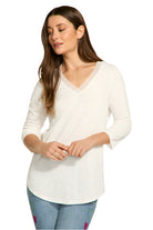 3/4 Sleeve V-Neck Top – White Front – Ella Where She Shops
