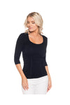 3 Panel Ruched 3/4 Sleeve Seamless Top - Black Front - Ella Where She Shops