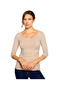 3 Panel Ruched 3/4 Sleeve Seamless Top - Natural - Ella Where She Shops