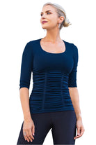 3 Panel Ruched 3/4 Sleeve Seamless Top - Navy - Ella Where She Shops