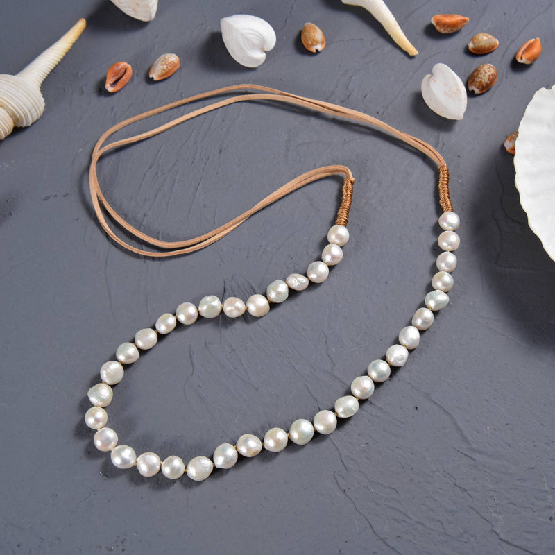 Freshwater Pearl & Leather Necklace