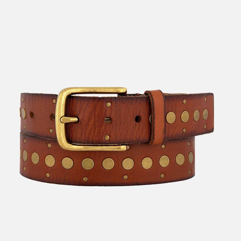 Gold Buckle Studded Fashion Leather Belt