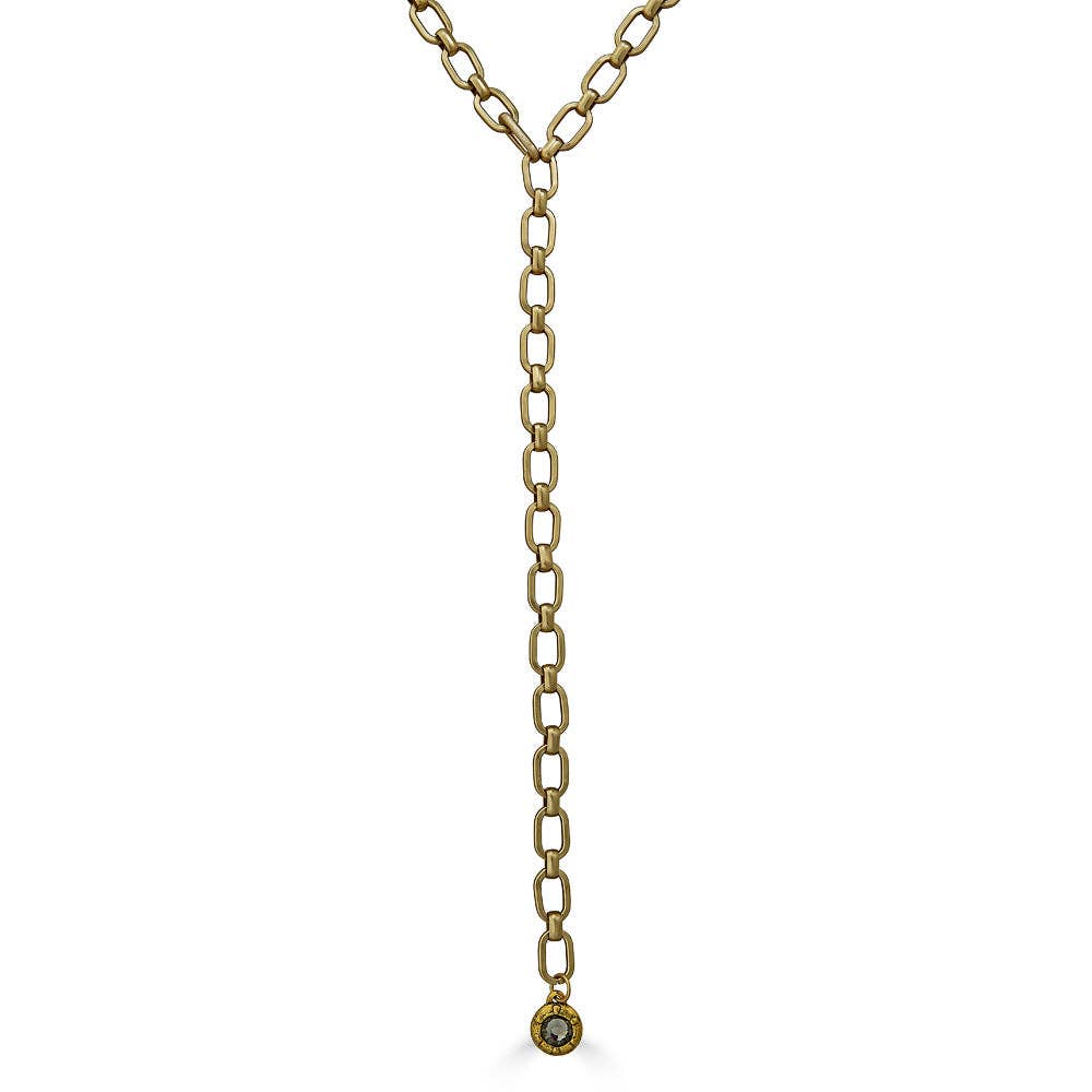 Chunky Matte Gold Lariat with Crystal Pendant