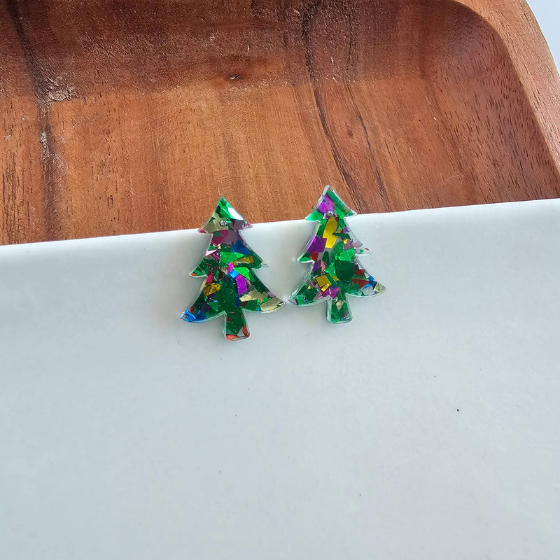 Christmas Tree Studs - Green Sparkle