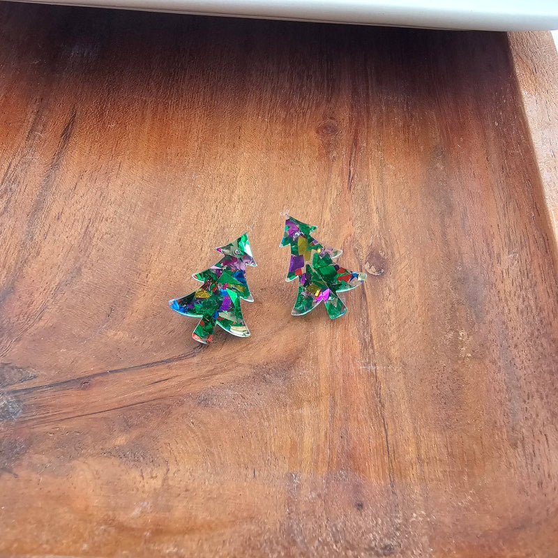 Christmas Tree Studs - Green Sparkle