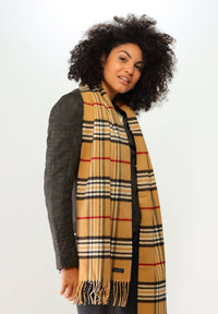 Plaid Oversized Cashmink Scarf: Camel