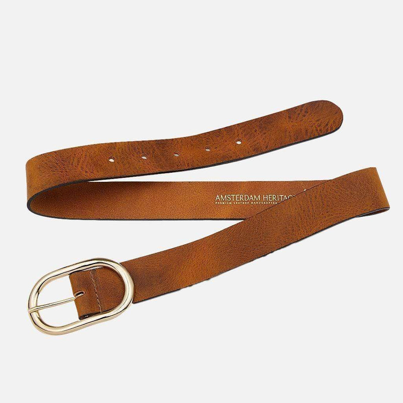 Gold Oval Buckle Leather Belt