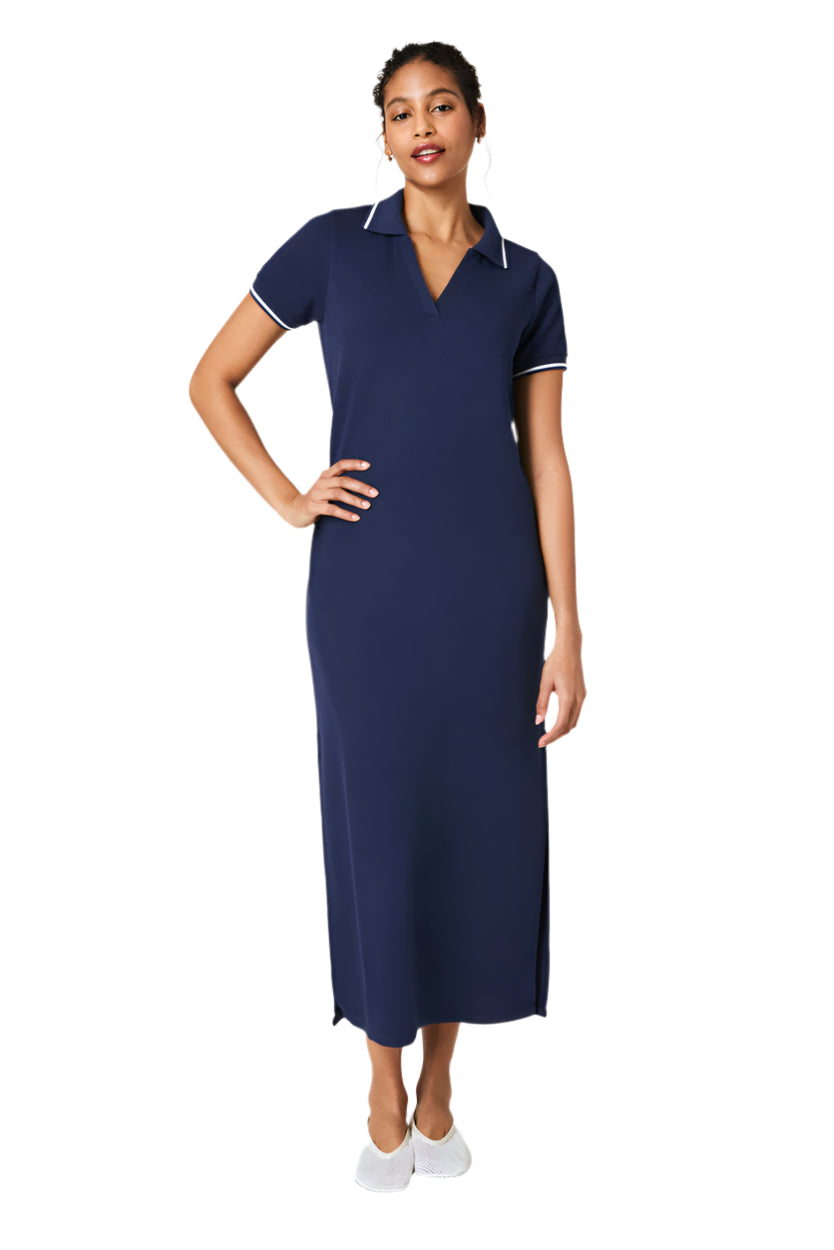 AirEssentials® Pique Polo Midi Dress – Timeless Navy – Front – Ella Where She Shops