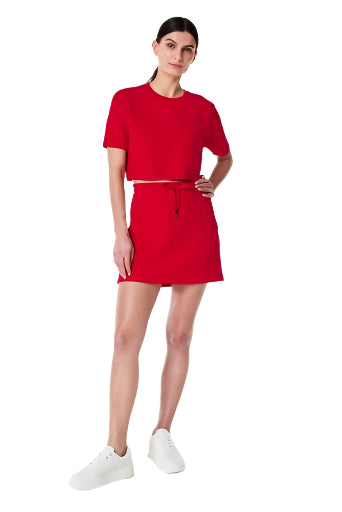 AirEssentials Skort, 17" – SPANX Red – On Model – Ella Where She Shops